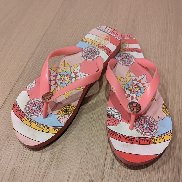 Tory Burch Pink Patterned Flip Flops - Picture 3 of 10